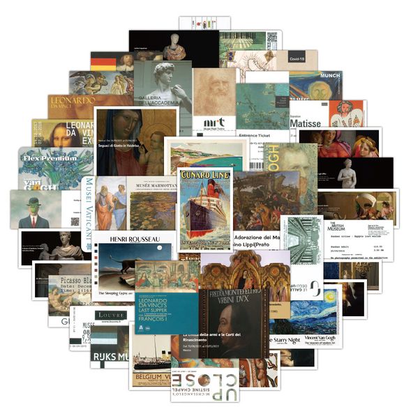 

50pcs/set water bottle stickers vintage painting poster for kids skateboard car notebook lapsticker helmet pvc guitar decals fridge suitcase