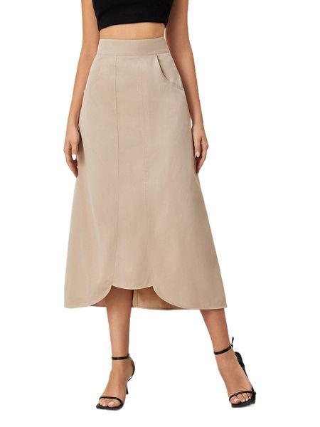 

x nunette high waist slant pockets asymmetrical hem skirt k2aa#, Black