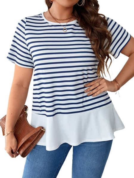 

plus striped peplum tee o2y4#, Black