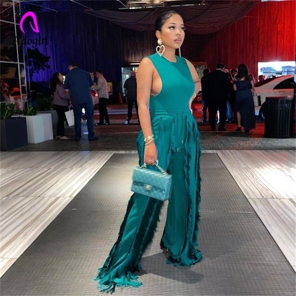 

sleeveless vest drawstring fringed knitted casual loose wideleg pants twopiece suit summer green tracksuit streetwear 220602, Gray