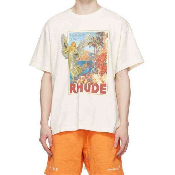 

american fashion 2022 rhude angel with gods help printed tee men's casual large short sleeve, White;black