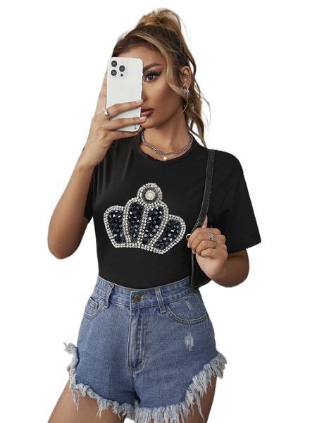 

graphic print drop shoulder t-shirt a7ml#, White