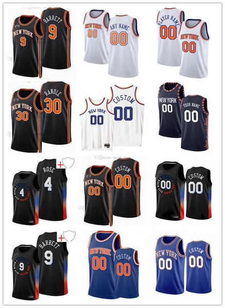 

75th custom men women youth new york''knicks''rj 9 barrett julius 30 randle derrick 4 rose alec 18 burks basketball jers, Black;red