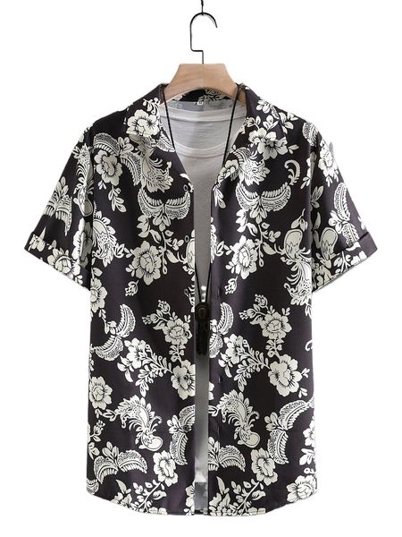 

men random floral print shirt without tee o18w#, White;black