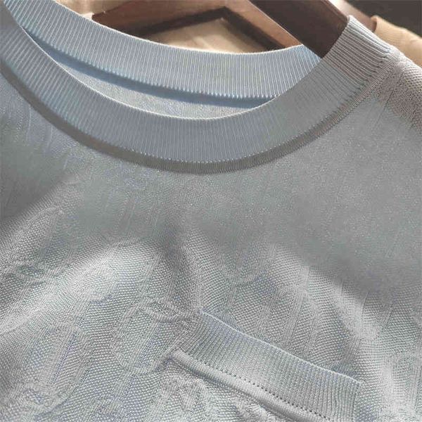 

women's knits tees french elegant cool tencel sesame jacquard fashion temperament pocket round neck short sleeve sweater women's s, White