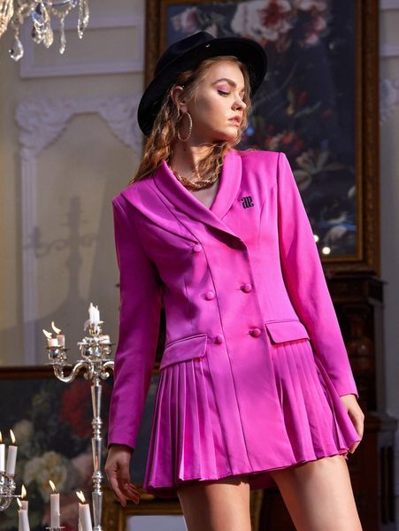 

x azne shawl collar letter embroidery flap detail pleated blazer 250h#, White