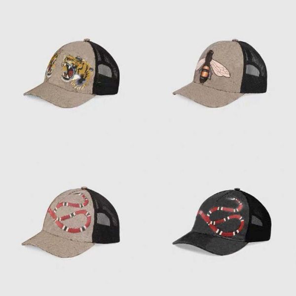 Erkek Beyzbol Kapakları Kadın Marka Tiger Kafa Şapkaları Bee Yılan İşlemeli Kemik Erkekler Kadınlar Casquette Sun Hat Gorras Sports Meshvd1D