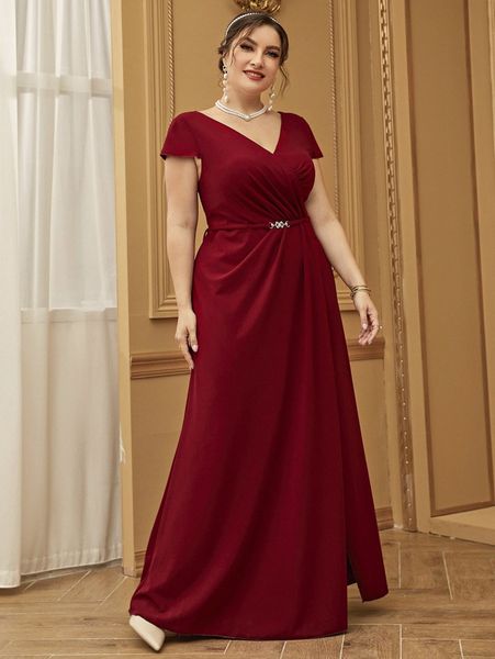 

plus surplice neck belted maxi dress u0wu#, Black