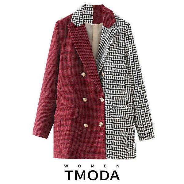 

suit tmoda1771 2022 autumn winter women patchwork houndstooth blazers ladies do, White;black