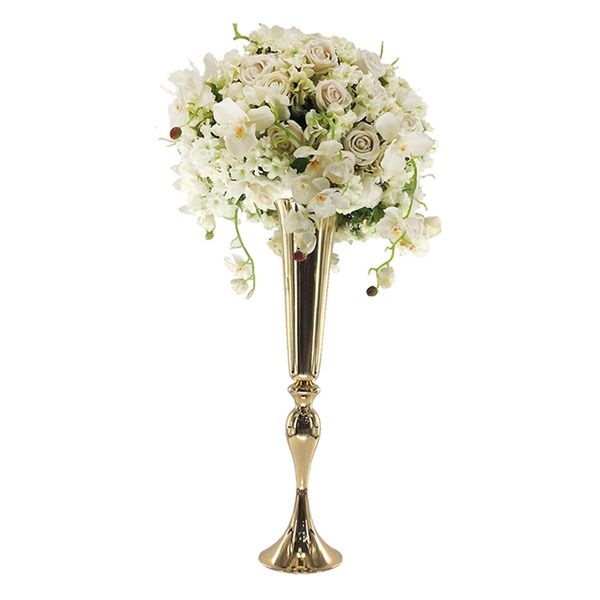 Hohe luxuriöse Goldmetall Dekorative Blumenvasen für Hochzeit