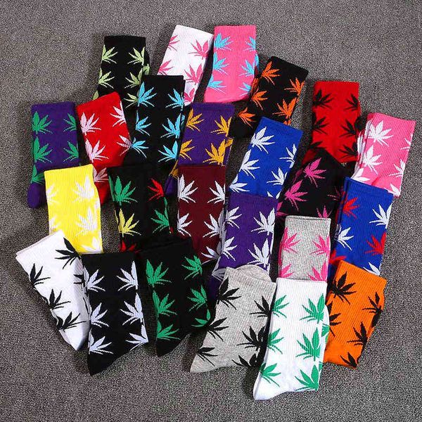 

38 cool 37- 46 men's funny skateboard socks hemp meias long happy maple leaf sokken cotton weed grass white black socken