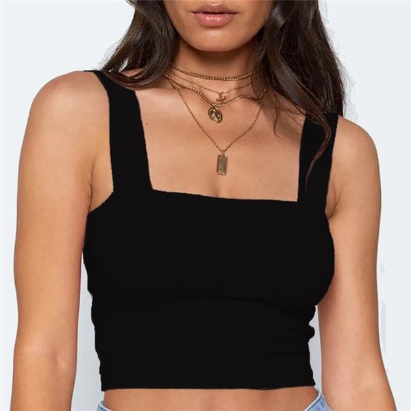 

women's tanks & camis square neck sleeveless summer crop white women black casual basic t shirt off shoulder cami backless tan