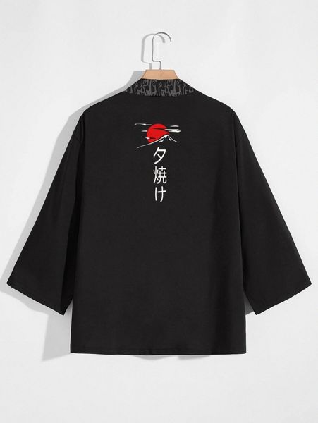 

men japanese character and sun print kimono p4dd#, White;black