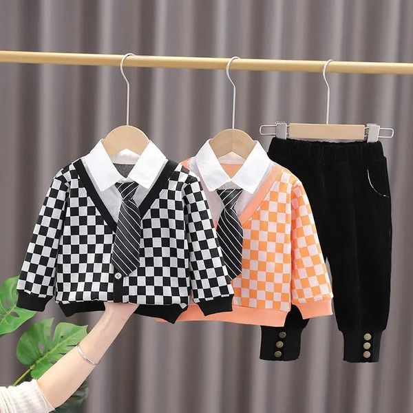 Kleidung Sets Frühling Baby Jungen Kinder Sportswear Infant Mäntel Grid Hemd Hosen Casual Stil Kinder Mädchen Kleidung OutfitClothing