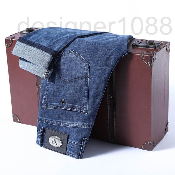 

men's jeans designer summer new jeans men's high-end slim fashion brand small straight thin elastic korean version v2yc, Blue