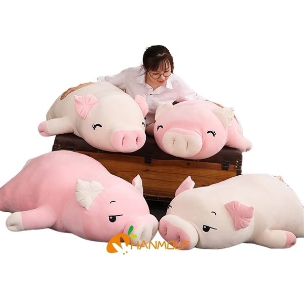 40110 cm Squishy Pig Stoffpuppe Liegendes Plüsch-Schweinchen-Spielzeug WeißRosa Tiere Weiches Plüschtier Handwärmerdecke Tröstendes Geschenk für Kinder 220707