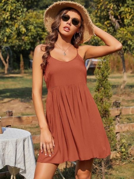 

low back solid cami dress n67n#, Black;gray