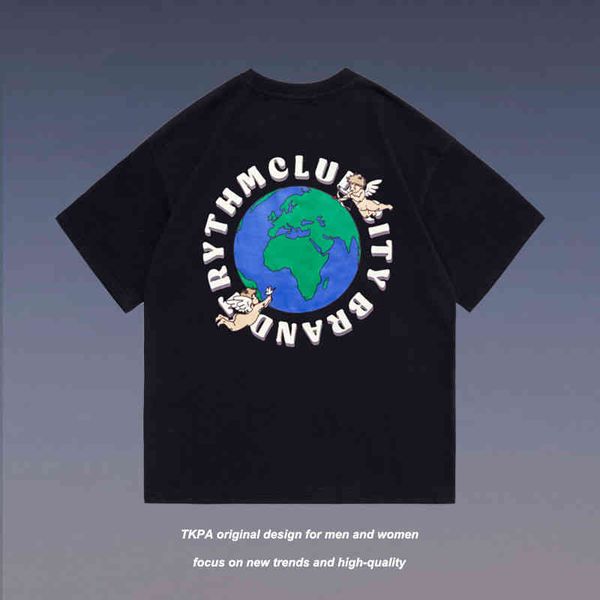 

tk-pa harajuku letter graffiti print short sleeve men's and women's guochao brand hip hop street loose couple t-shirt manufacturer, White;black