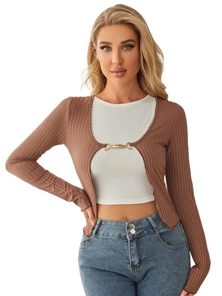 

ribbed knit metal detail without tank j8bh#, White