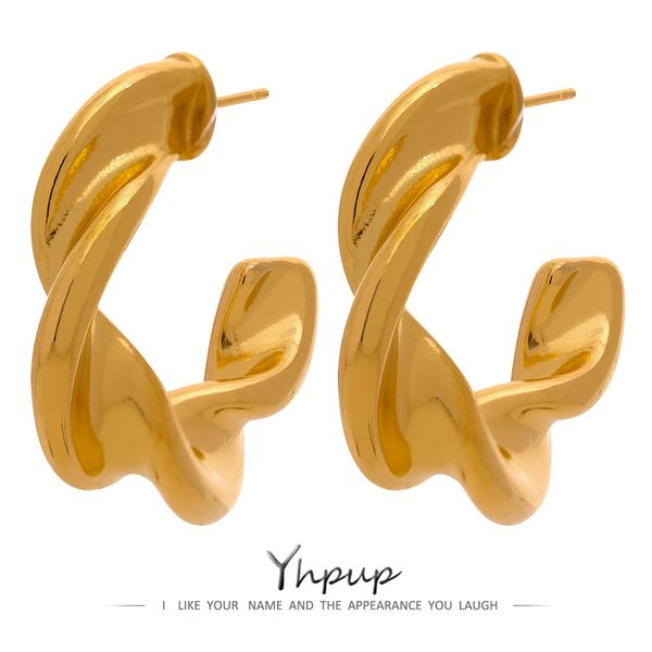 

yhpup twisted thick gold stainless steel waterproof hoop earrings chunky charm fashion stylish unique cast statement 220716, Golden;silver