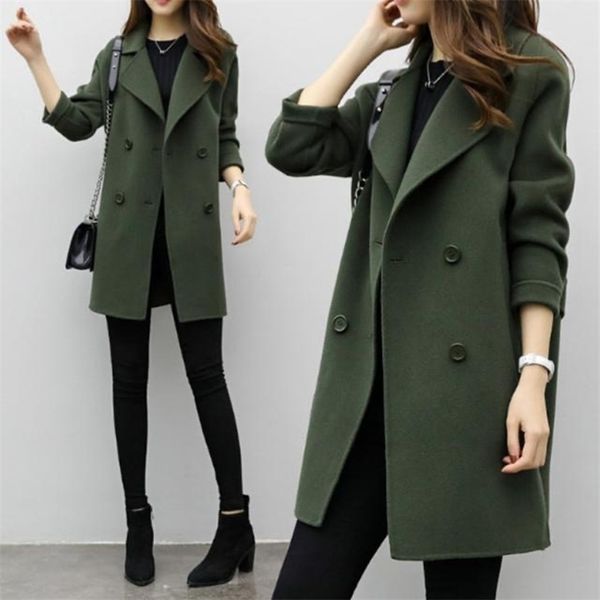 

goohojio 2020 new autumn winter coat women solid color lapel double-breasted woolen coats loose long sleeve warm women wool coat lj201110, Black