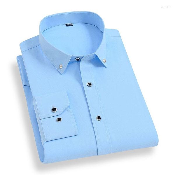 Herrenhemden Herren Button-Down-Kragen Langarmhemd Einfarbig Soziales Business Arbeit Bügelfrei Blau Weiß Schwarz Smart CasualHerren Ver