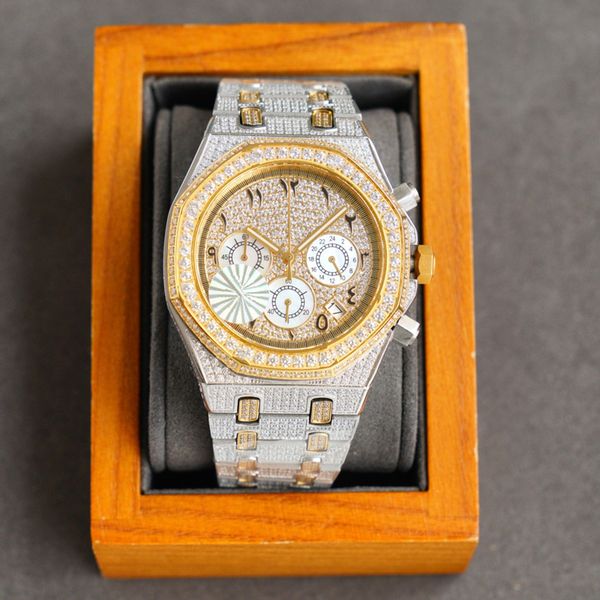 

full diamond mens watches automatic mechanical watch 40mm waterproof fashion business wristwatches montre de luxe, Slivery;brown