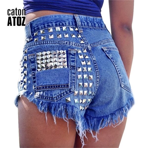 

catonatoz 1993 women s fashion brand vintage tassel rivet ripped high waisted short jeans punk woman denim shorts lj200818, White;black
