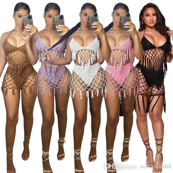 2022 Summer Designer Tute Costume da bagno da donna Scava fuori prospettiva Due pezzi Set da spiaggia Stile Rete da pesca Gancio Vestito sexy