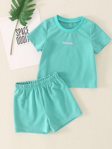 

toddler girls letter embroidery tee & shorts she, White