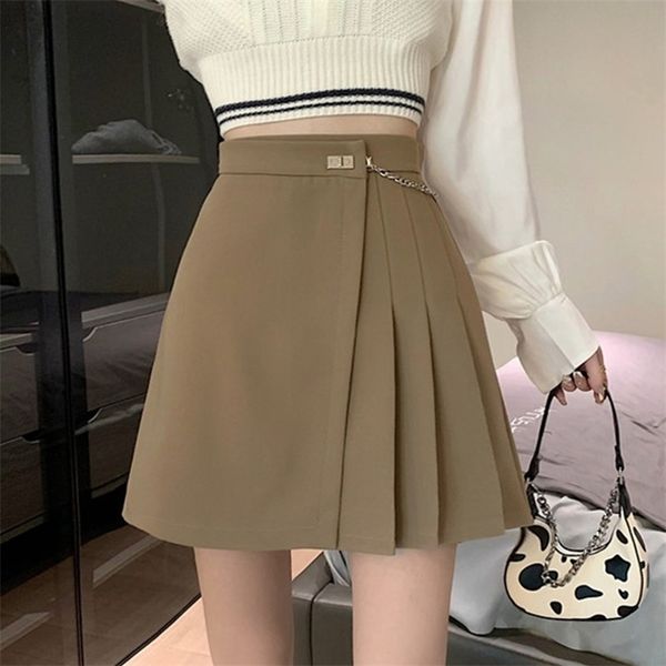 

high waist mini skirts women korean style streetwear all-match solid color ladies a-line short pleated skirt t067 220317, Black
