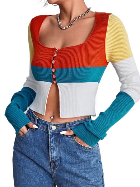 

color block split hem cardigan r6fq#, White;black