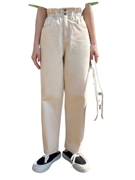 

dazy paper bag waist straight leg pants k4zp#, Black;white