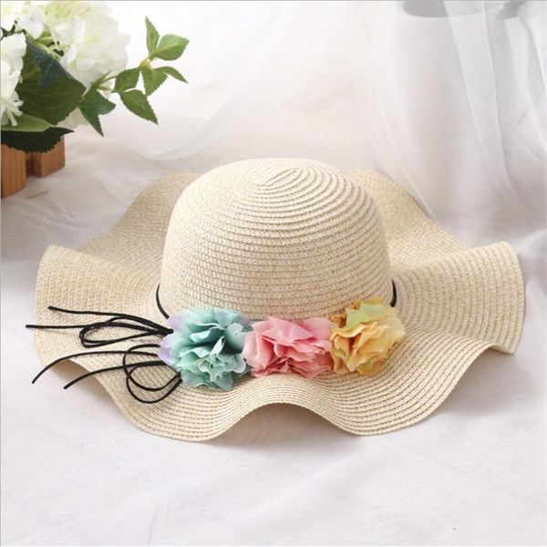 

fashion parent-child cute flower sun hats girl hand made straw wave wide brim sun hats casual shade hat summer woman beach hat 220511, Yellow