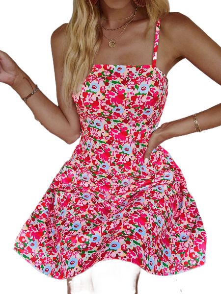 

allover floral print cami dress o1bo#, Black;gray