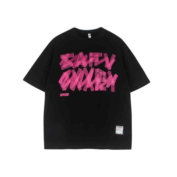

american fashion brand creative letter printed short t-shirt men's and women's ins street trend loose bf couple half sleeve top, White;black