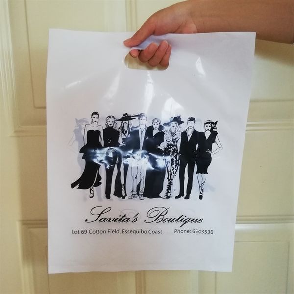 500 pezzi all'ingrosso che realizzano sacchetti di plastica personalizzati stampati per il sacchetto di imballaggio regalo per feste di shopping 220704