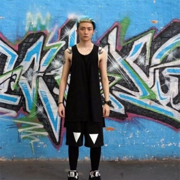 

european and american high street vest summer men' brand medium long cotton vest sleeveless large size 220426, White;black