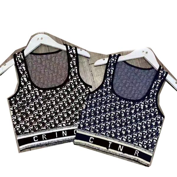 

camisoles & tanks new summer new d letter logo jacquard pattern short u collar ice silk knitted vest women wear bottom, Black;white