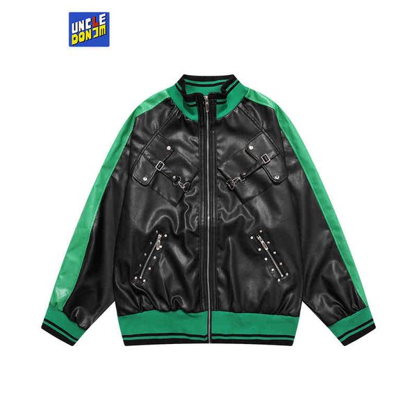 

uncledonjm rivet biker jacket men multiple pockets leather jacket men motorcycle moto & biker jackets for men t220728, Black;brown