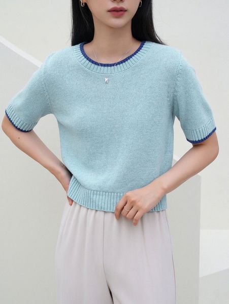 

dazy-less contrast trim ribbed knit k3en#, White;black