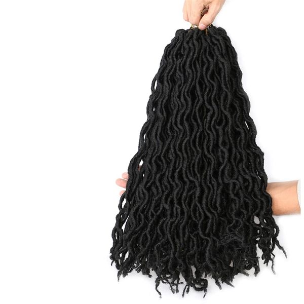 

18 inch goddess faux locs crochet hair 24 stands/pack gypsy locs wavy twist braiding hair extensions ls18, Black