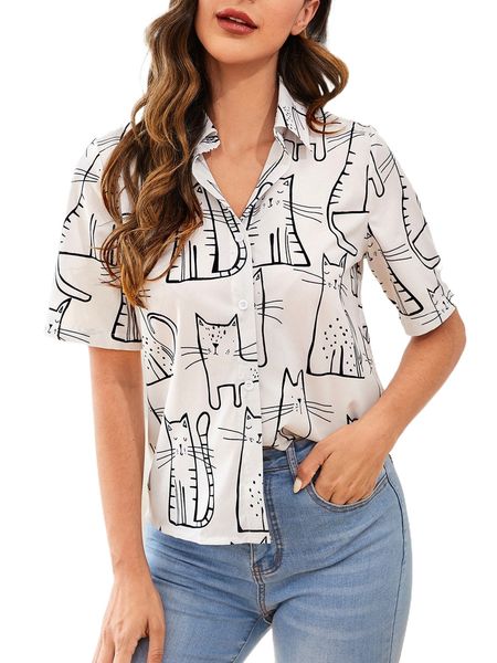 

cartoon graphic button front blouse 13uk#, White