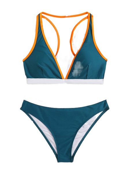 

c.ontrast b.inding v. n.eck b.ikini swimsuit o6ns#, White;black