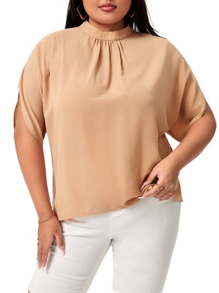 

plus mock neck tie back dolman sleeve blouse s0sf#, Black