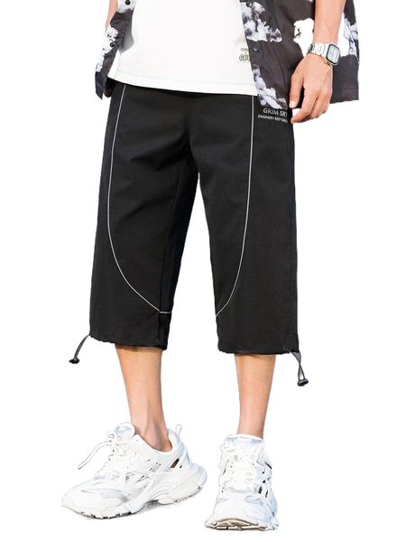 

men letter graphic drawstring contrast binding pants y2ee#, Black