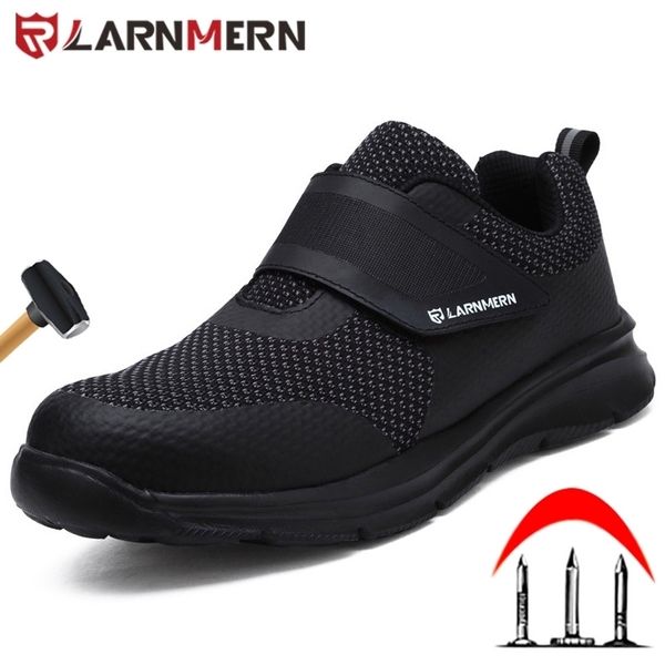 

larnmern work shoes mens steel toe safety shoes construction protective lightweight shockproof boots hook&loop sneakers safety 210315, Black;brown