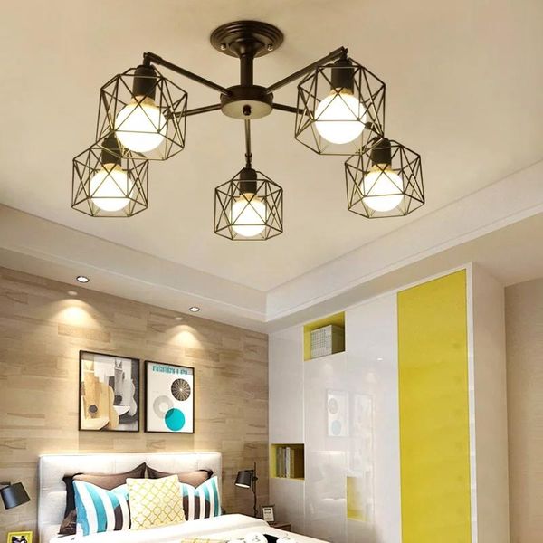 Anhängerlampen moderne schwarze Kronleuchter Licht Amerikaner Eisenkäfig Deckenlampe Leuchten Küche Luminiare Schlafzimmer Wohnzimmer Home Lig