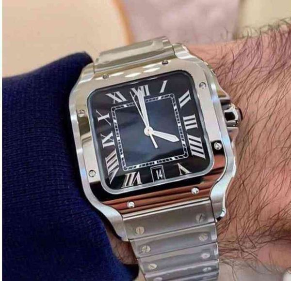 

wristwatches square watches 40mm geneva genuine stainless steel mechanical case and bracelet fashion mens male wristwatch, Slivery;brown