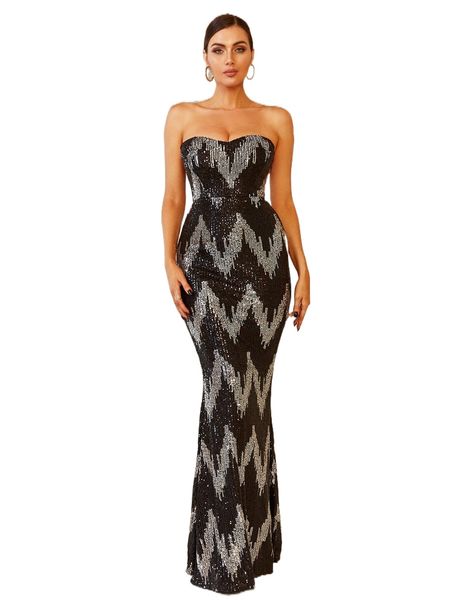 

love&lemonade backless contrast sequin mermaid hem formal dress b0fm#, Black;gray